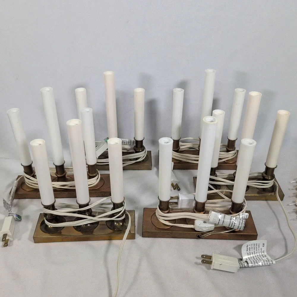VTG Lot of 10 Triple Electric Light Candle Lamp Brass Base, China